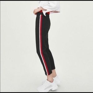 Zara Red Stripe Black Pleat Work Pants Trousers